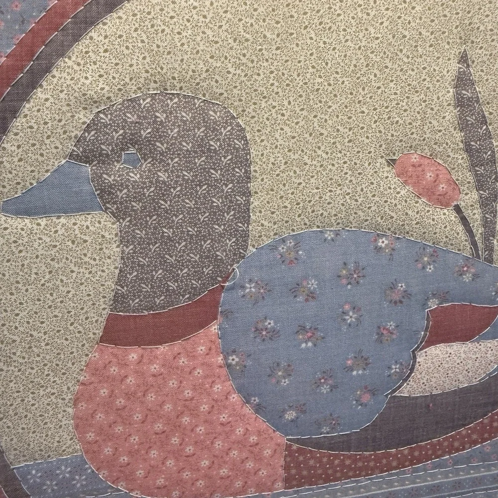 Handmade Vintage Cloth Wood Round Ring Duck Wall Hanging Lace ‎ Cottage